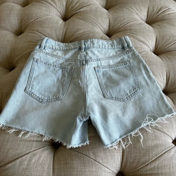 Garage Blue Jean Shorts with Distressed Raw Hem - Picture 6 of 7